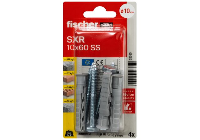 Verpackung: "fischer Langschaftdübel SXR 10 x 60 SS Sechskantschraube"