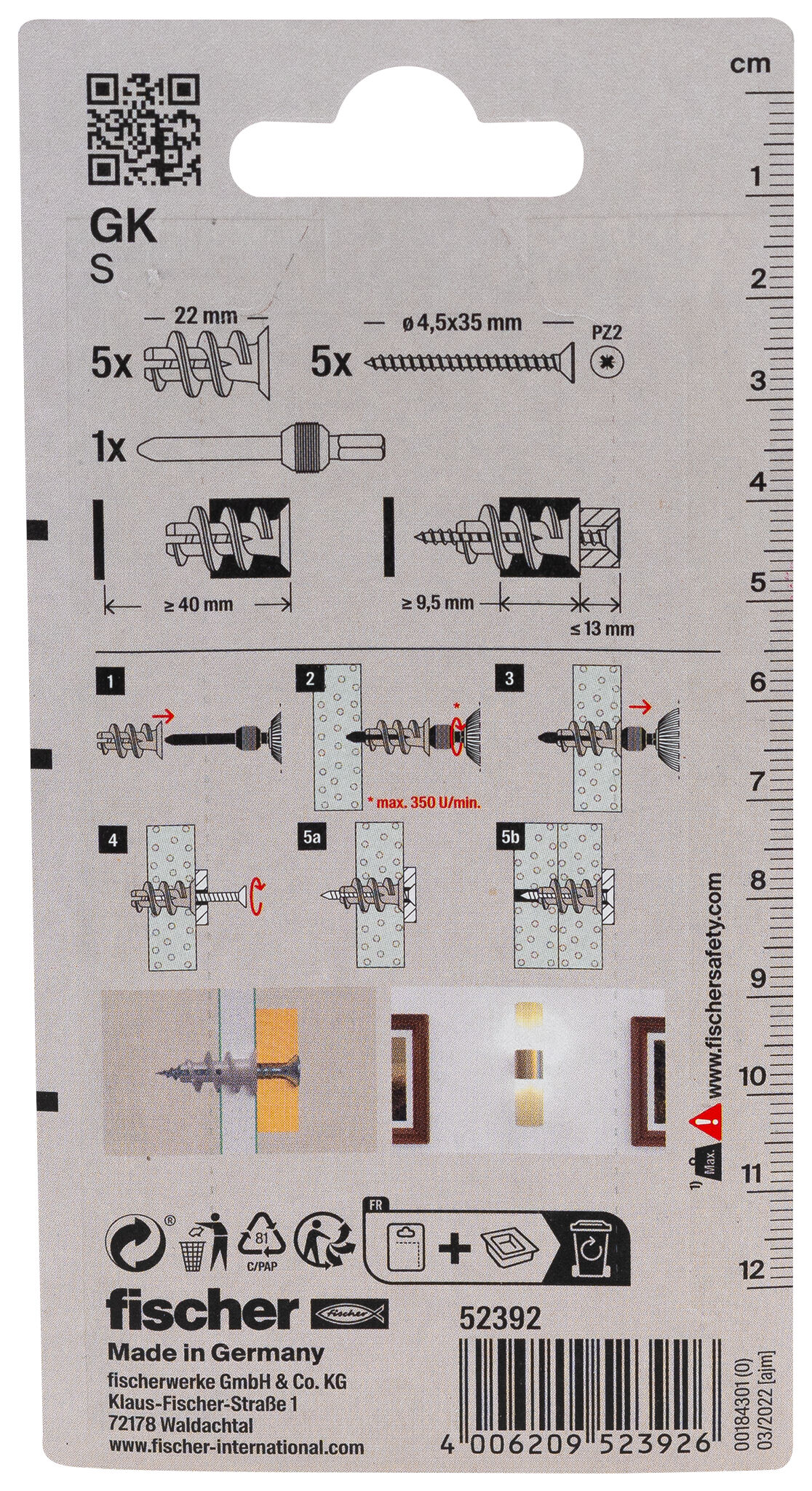 Packaging: "fischer Plasterboard fixing GKS K SB-card"