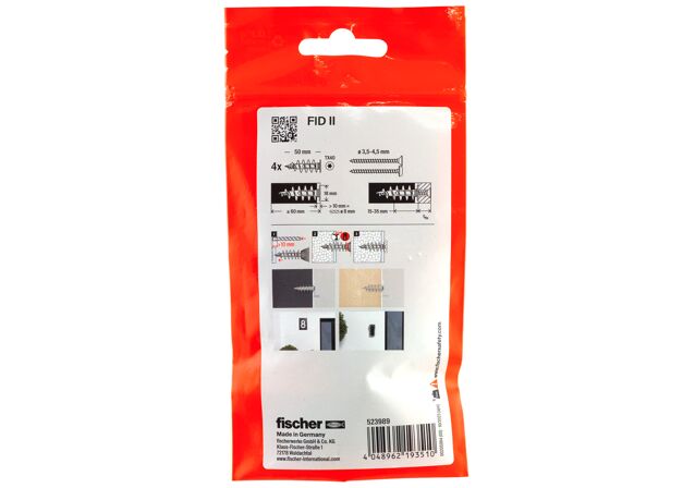 Packaging: "Cheville nylon FID II 4B pour fixation dans panneaux d'isolant PSE et PU / Sachet de 4"