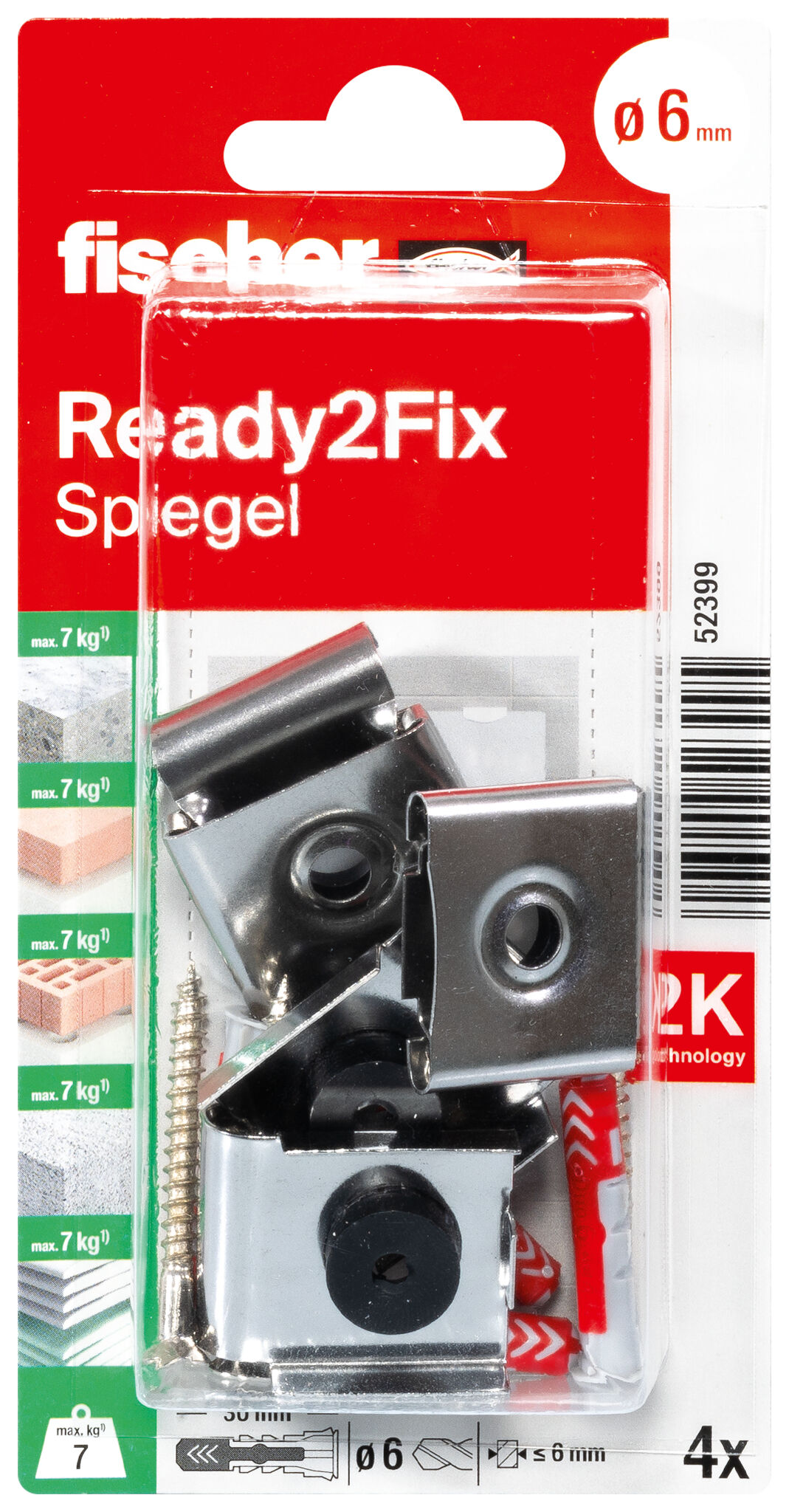 Verpackung: "fischer Montageset Ready2Fix Spiegel"