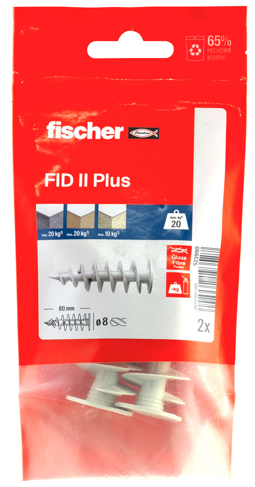 Packaging: "Cheville nylon FID II Plus 2B pour fixation dans panneaux d'isolant PSE et PU / Sachet de 2"