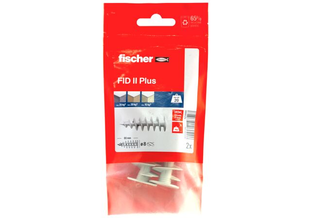 Packaging: "Cheville nylon FID II Plus 2B pour fixation dans panneaux d'isolant PSE et PU / Sachet de 2"