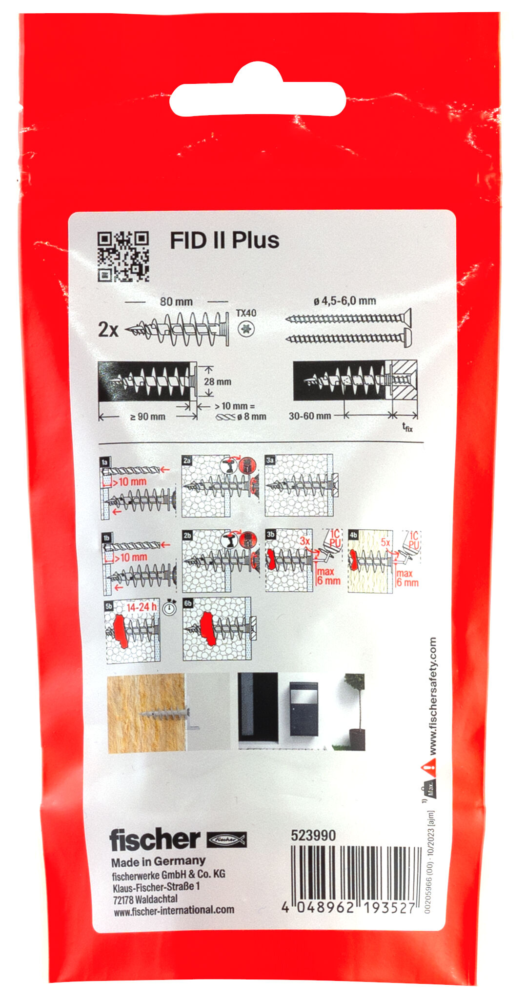 Packaging: "Cheville nylon FID II Plus 2B pour fixation dans panneaux d'isolant PSE et PU / Sachet de 2"
