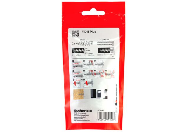Packaging: "Cheville nylon FID II Plus 2B pour fixation dans panneaux d'isolant PSE et PU / Sachet de 2"