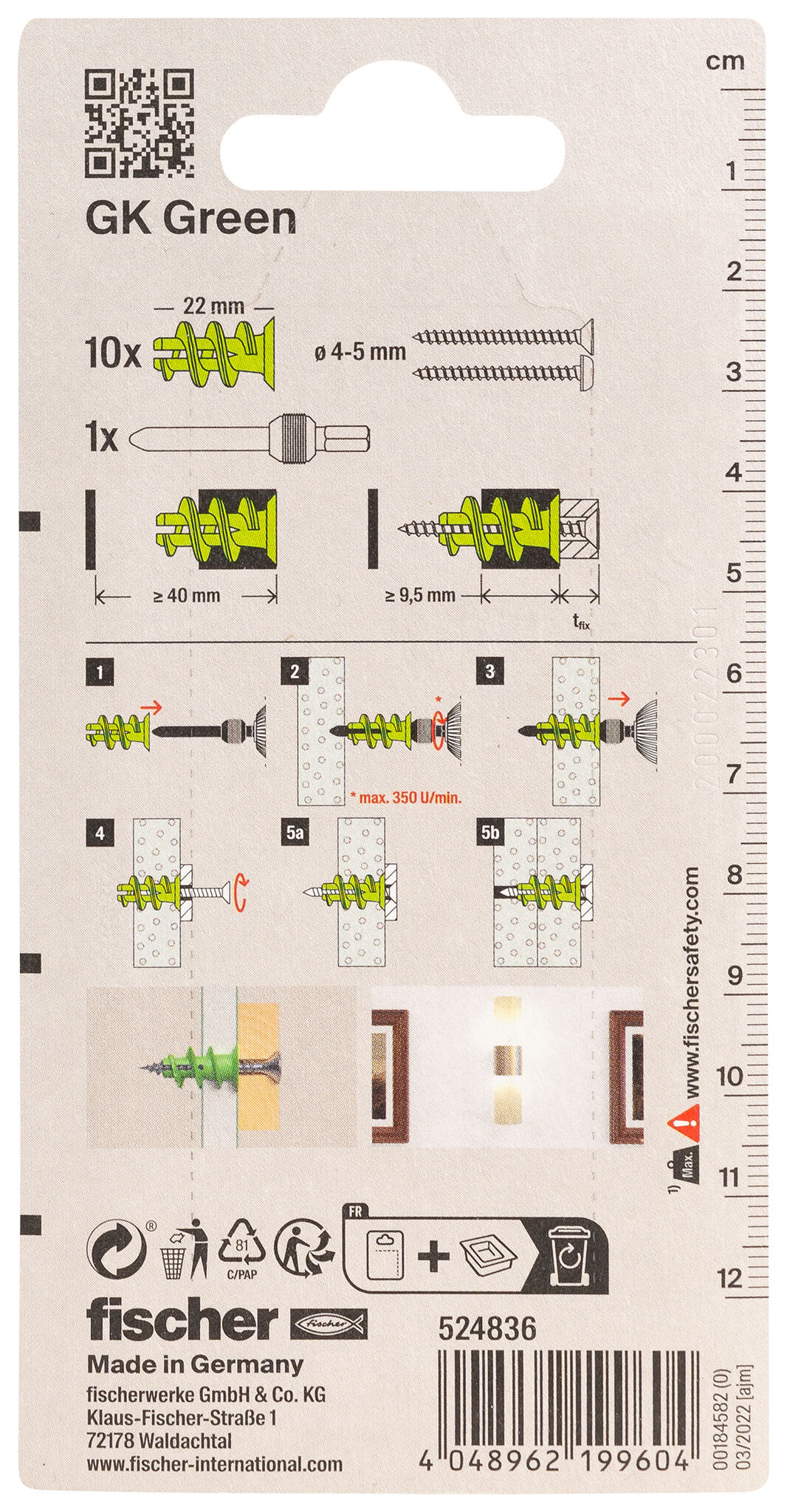 Packaging: "fischer Plasterboard fixing GK Green K"
