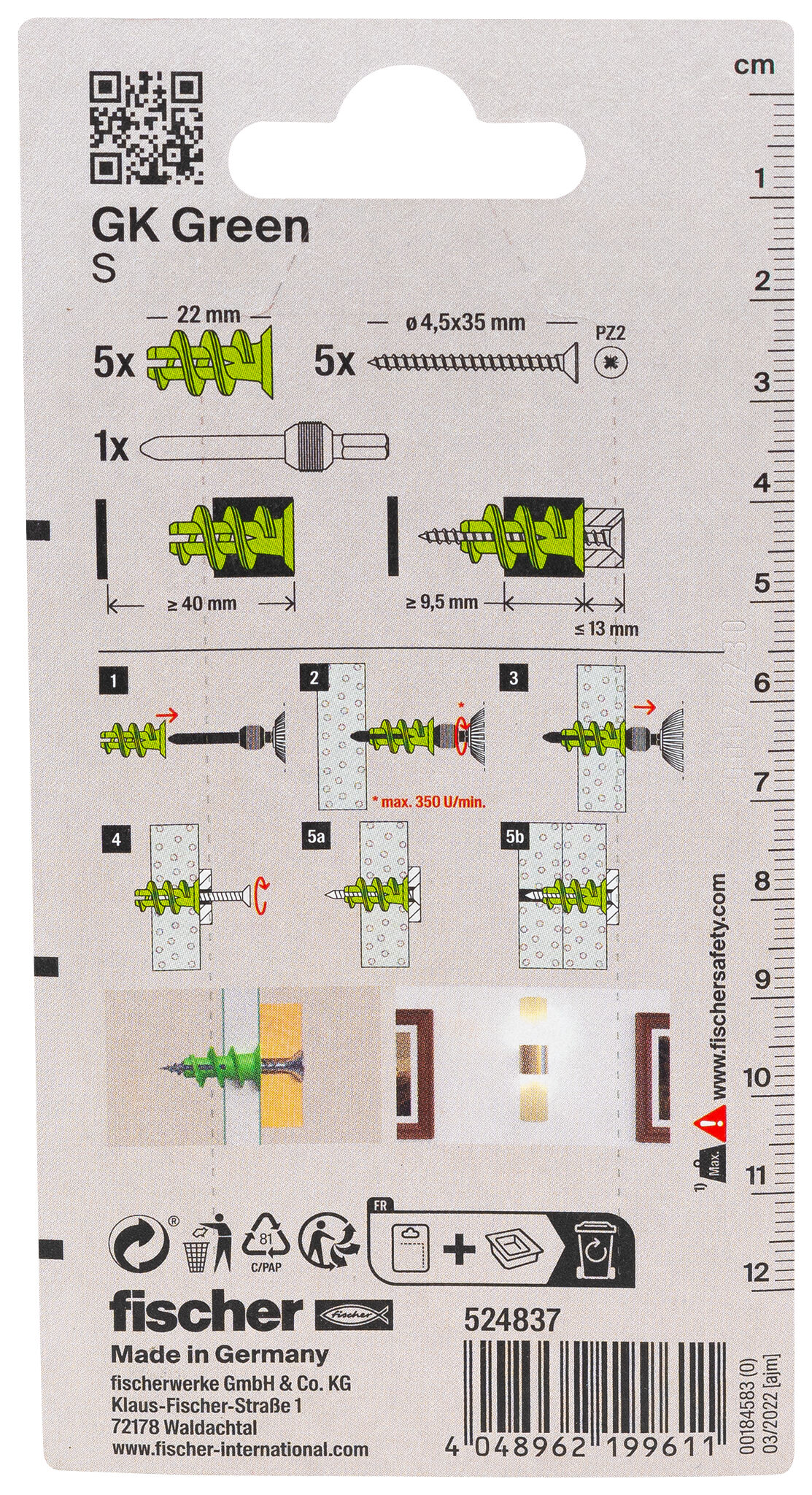 Packaging: &quot;fischer Plasterboard fixing GK Green S K&quot;
