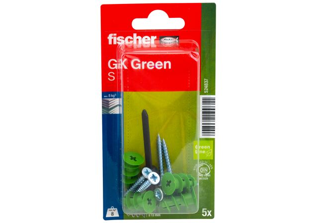 Verpackung: "fischer Gipskartondübel GK Green S mit Schraube"