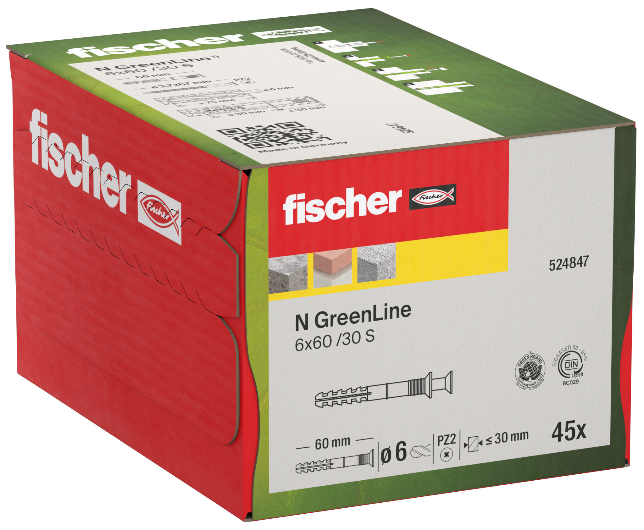 Verpackung: "fischer Nageldübel N GreenLine 6 x 60/30 S Senkkopf"