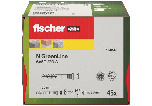 Verpackung: "fischer Nageldübel N GreenLine 6 x 60/30 S Senkkopf"