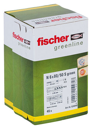 Packaging: "fischer Hammerfix N Green 6 x 80/50 S with countersunk head gvz"