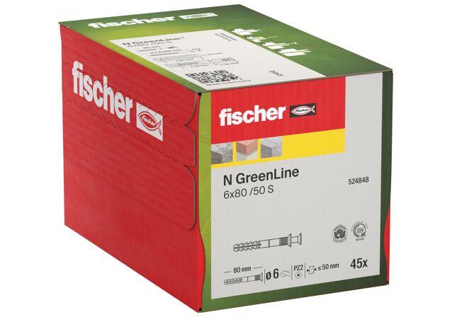 Verpackung: "fischer Nageldübel N GreenLine 6 x 80/50 S Senkkopf"
