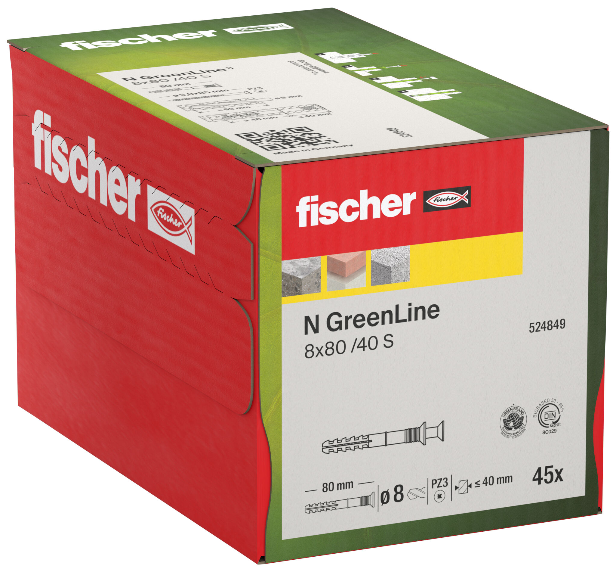 Verpackung: "fischer Nageldübel N GreenLine 8 x 80/40 S Senkkopf"
