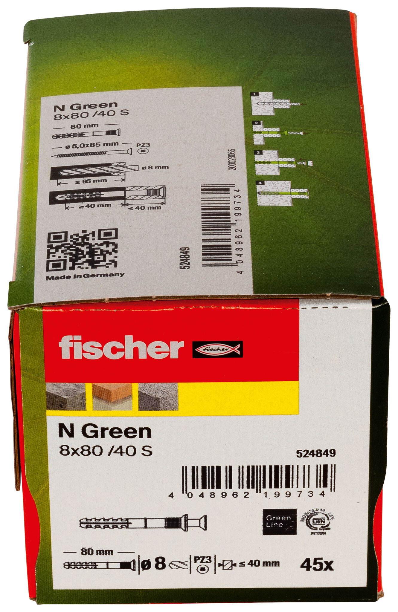 Packaging: "fischer Hammerfix N Green 8 x 80/40 S with countersunk head gvz"