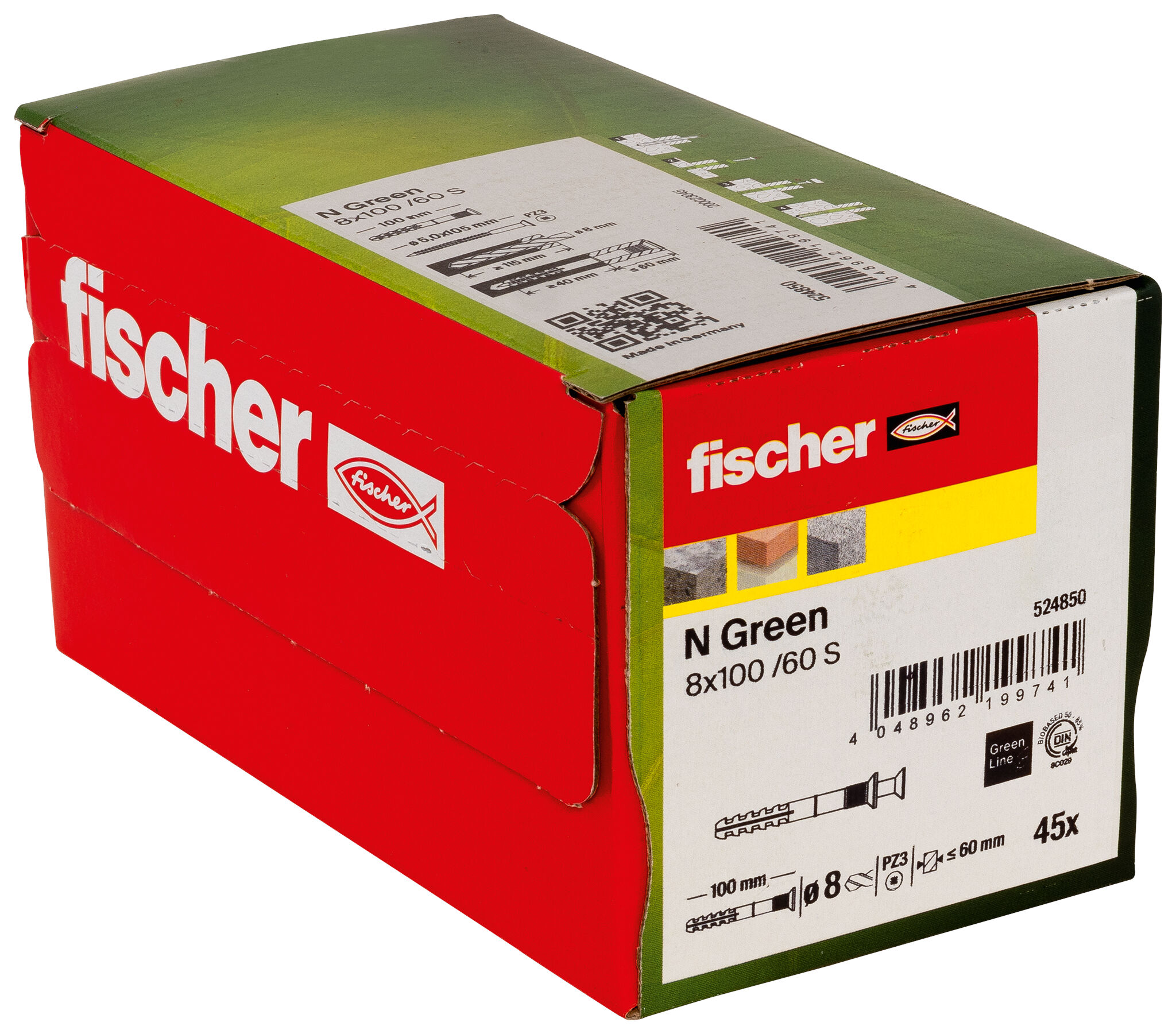 Verpackung: "fischer Nageldübel N Green 8 x 100/60 S Senkkopf"