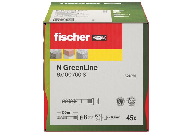 Verpackung: "fischer Nageldübel N GreenLine 8 x 100/60 S Senkkopf"