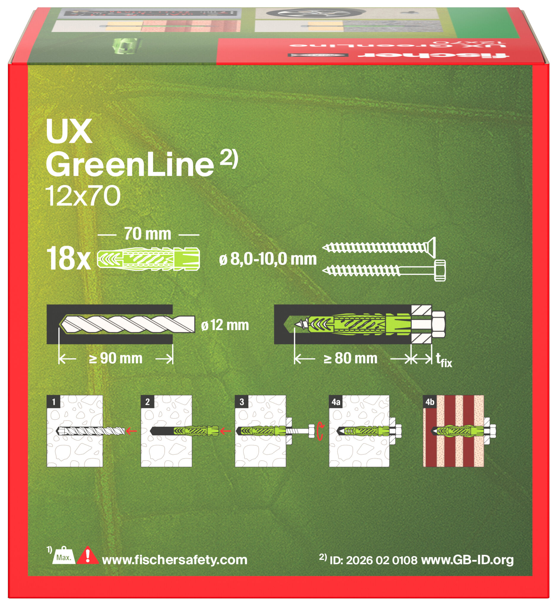 Verpackung: "fischer Universaldübel UX GreenLine 12 x 70"