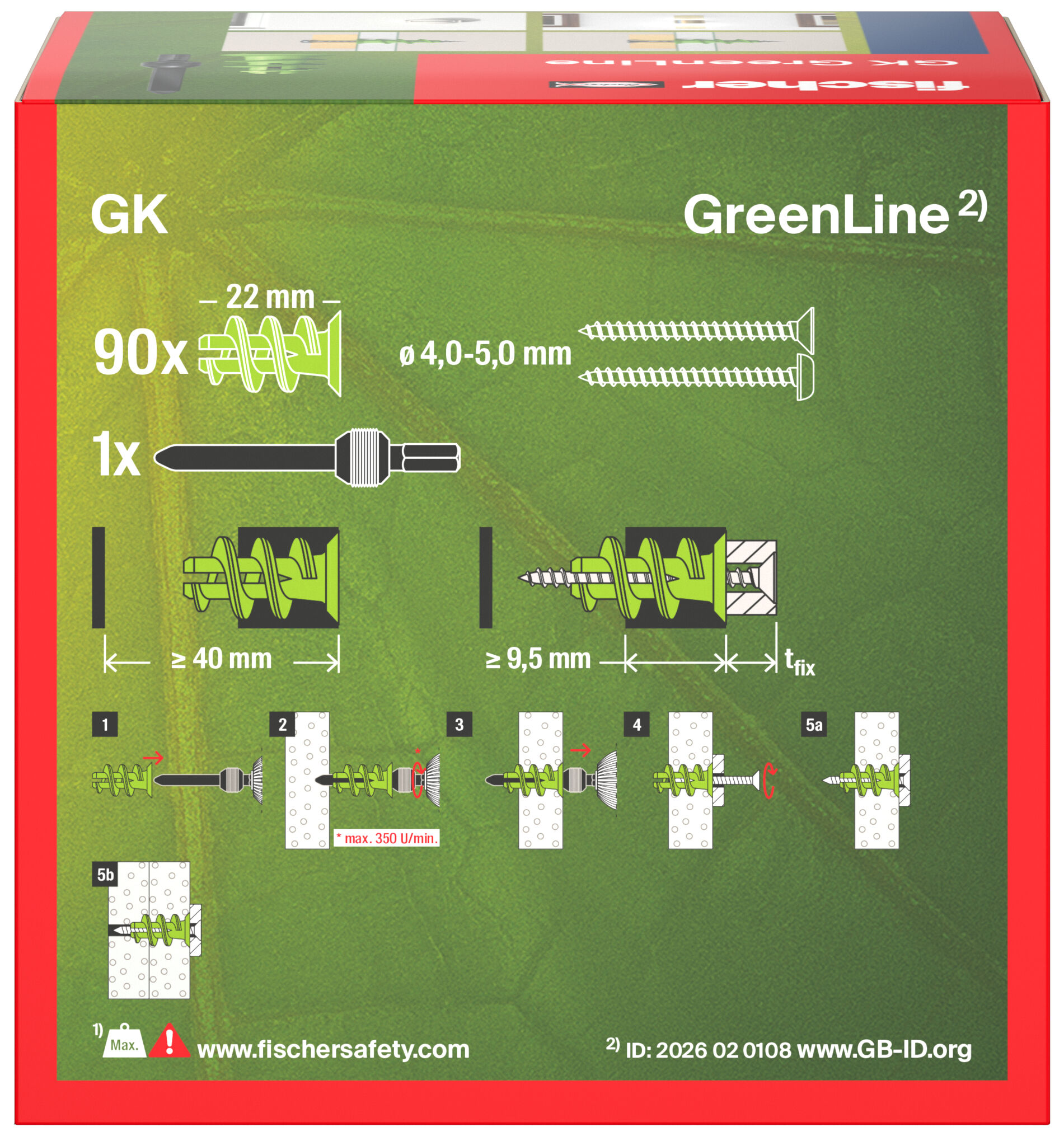Packaging: "fischer hmoždinka pre sadrokartón GK Green"