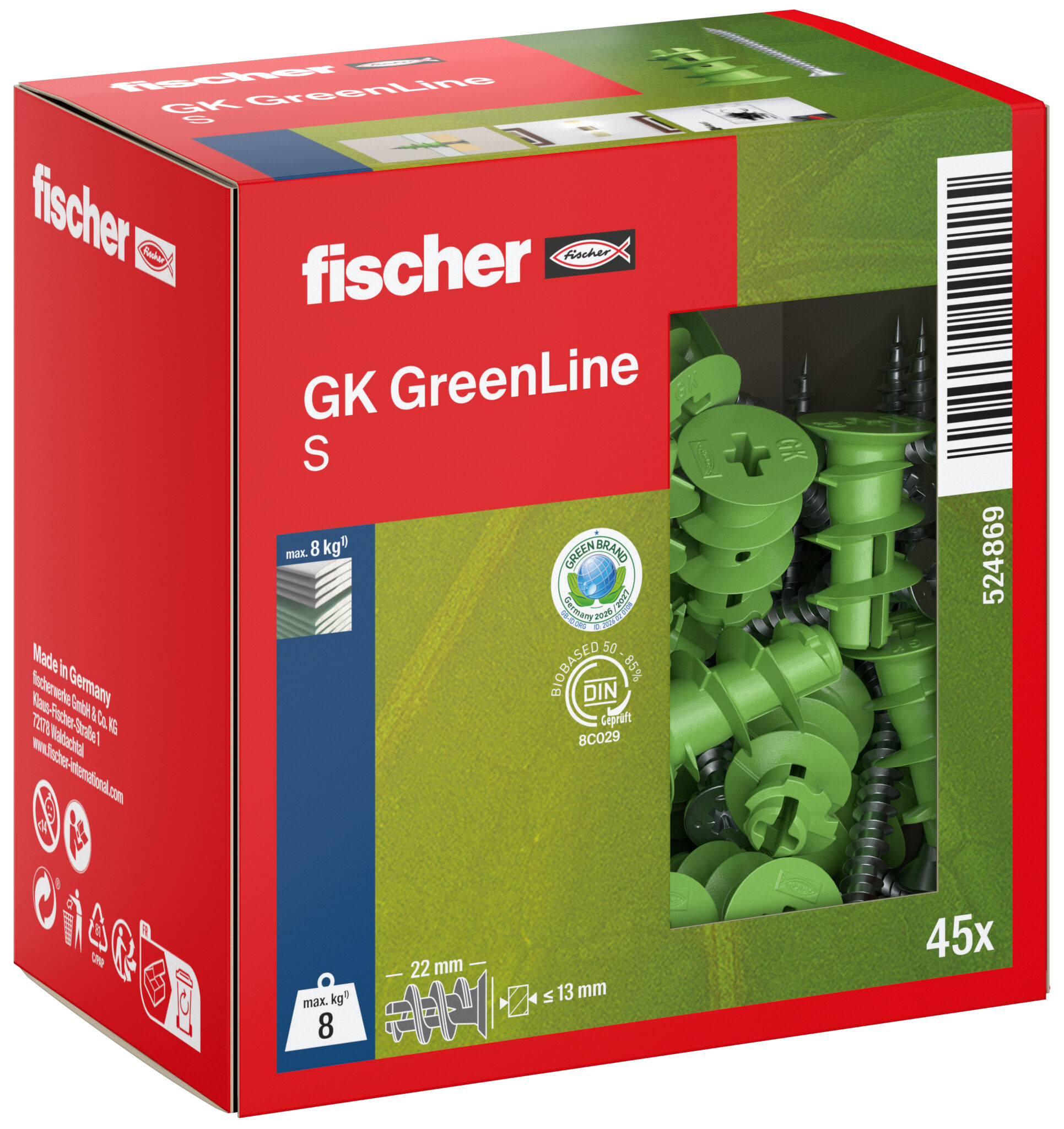 Verpackung: "fischer Gipskartondübel GK GreenLine S Schraube"