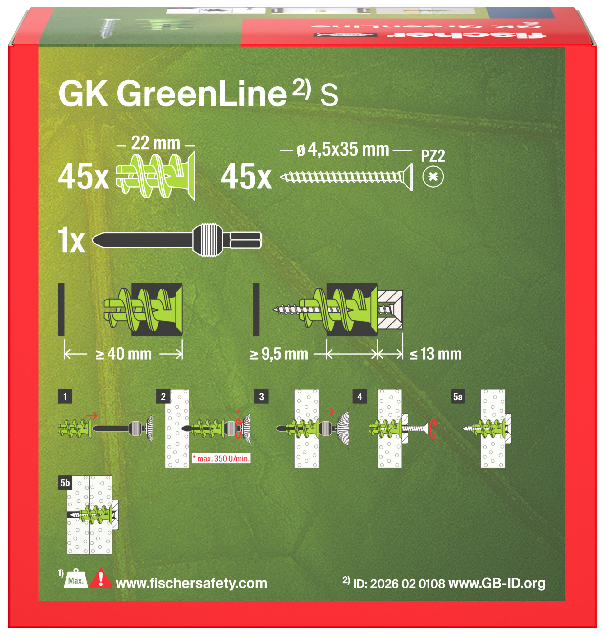 Verpackung: "fischer Gipskartondübel GK GreenLine S Schraube"