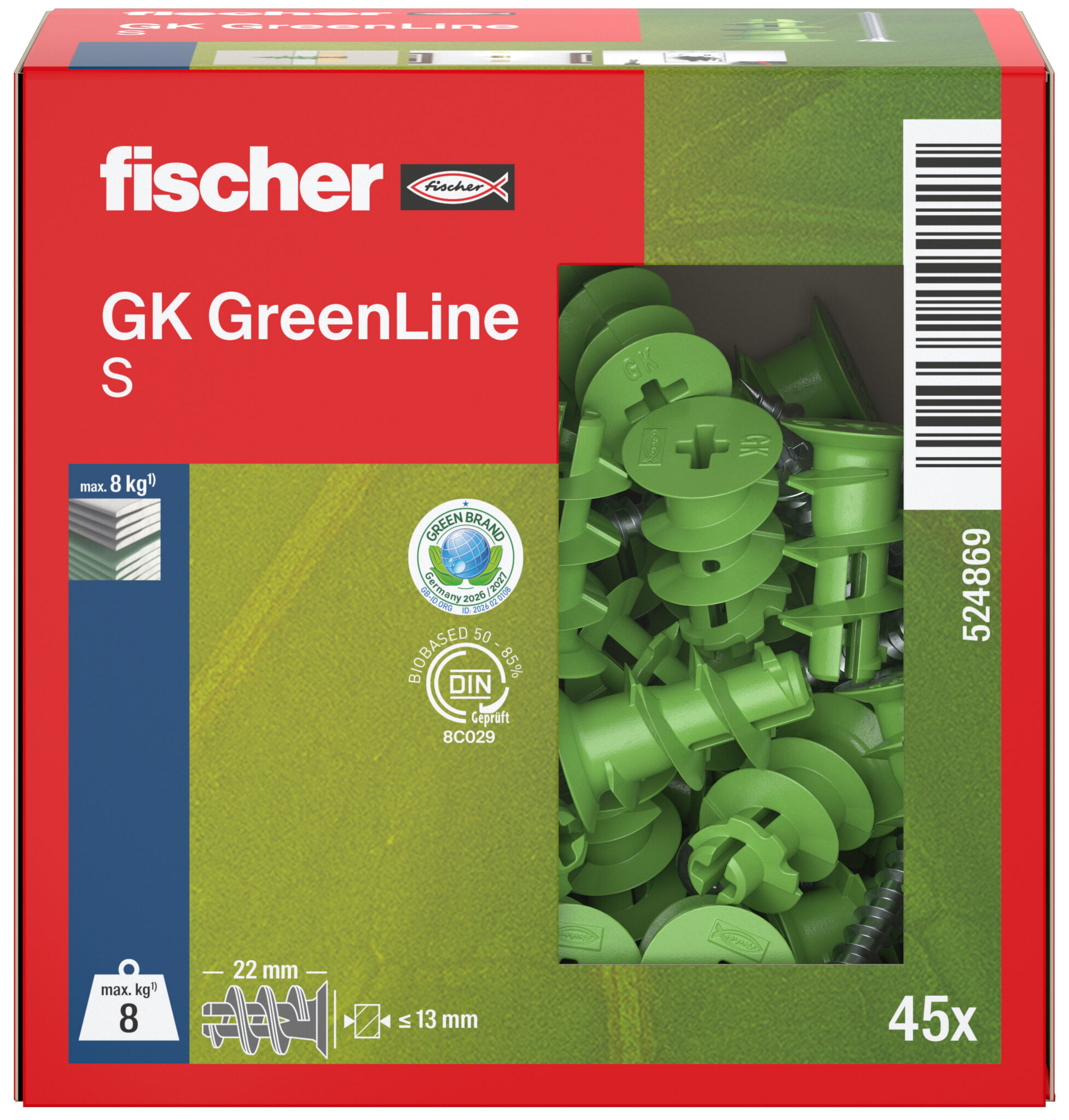 Verpackung: "fischer Gipskartondübel GK GreenLine S Schraube"