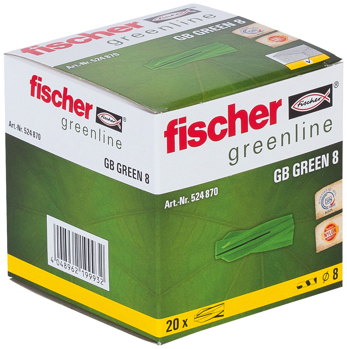 Verpackung: "fischer Gasbetondübel GB Green 8"