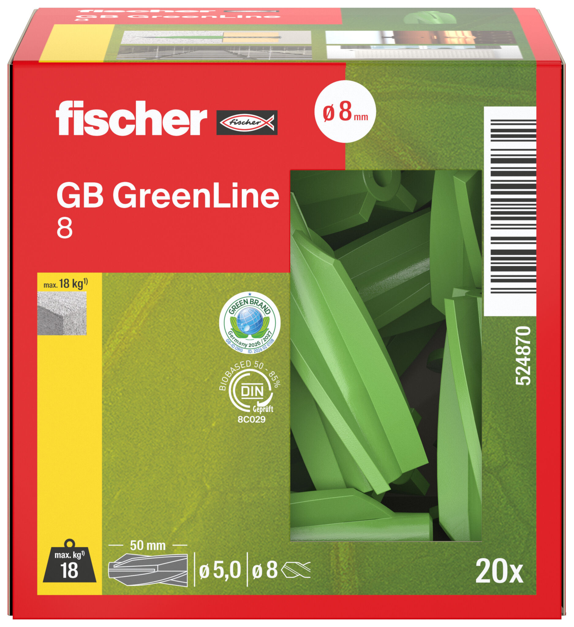 Packaging: "Cheville pour béton cellulaire GB GreenLine 8"