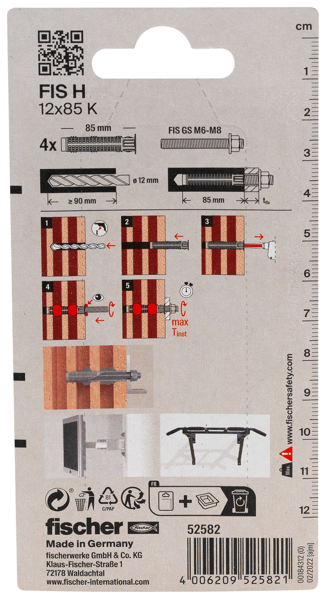 Verpackung: "fischer Injektions-Ankerhülse FIS H 12 x 85 K Kunststoff"