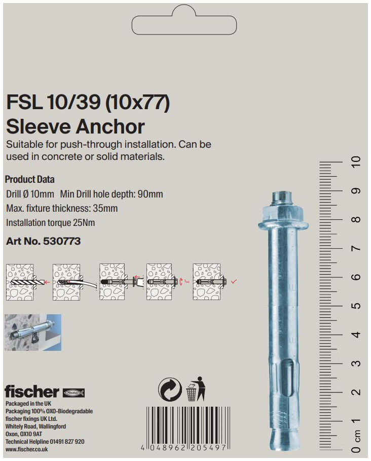 Packaging: "fischer sleeve anchor FSL 10/39 B"