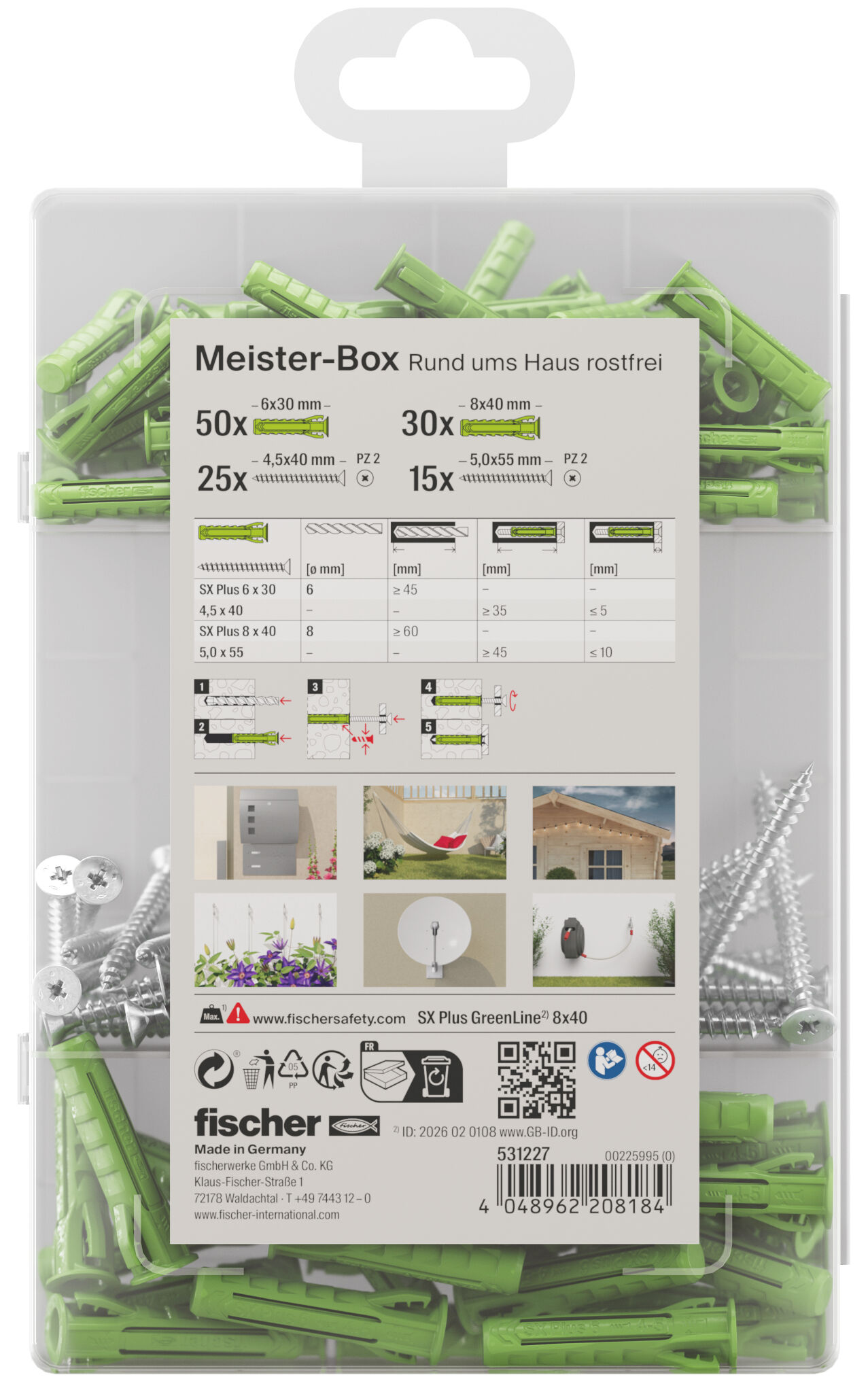 Packaging: "Meister-Box GreenLine SX met RVS A2 schroeven"