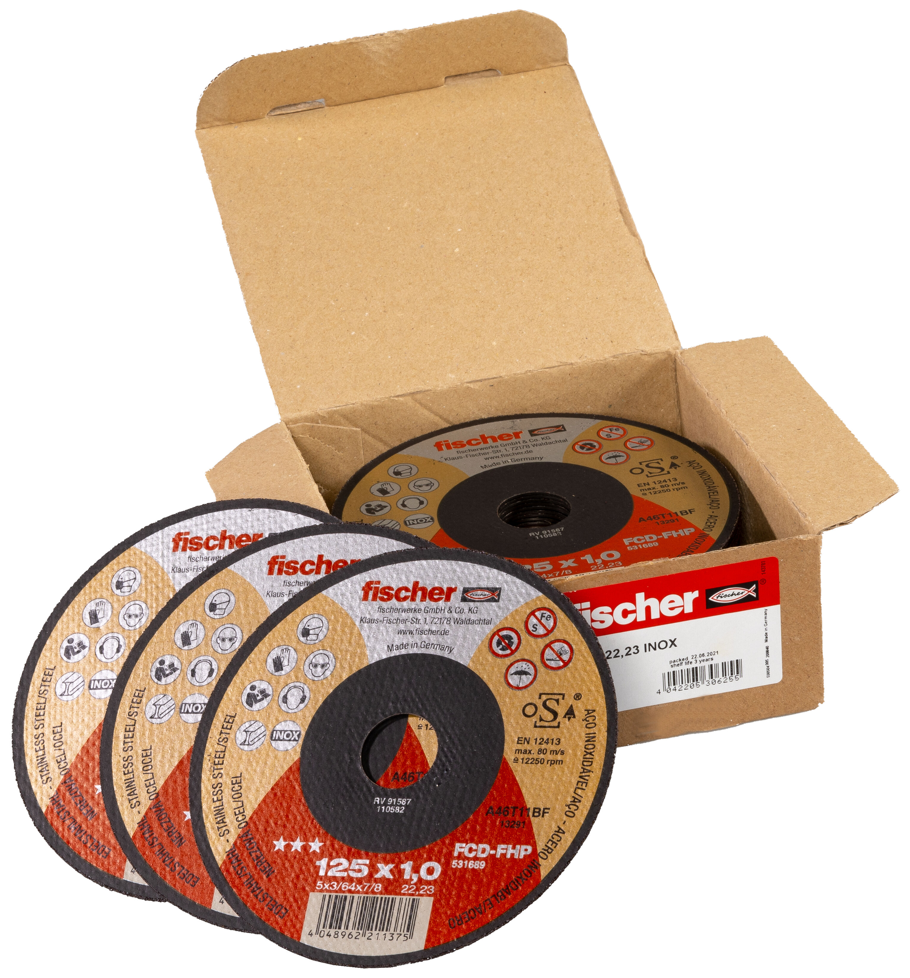Verpackung: "fischer Trennscheibe FCD-FHP 125 x 1,0 x 22,23 Inox"