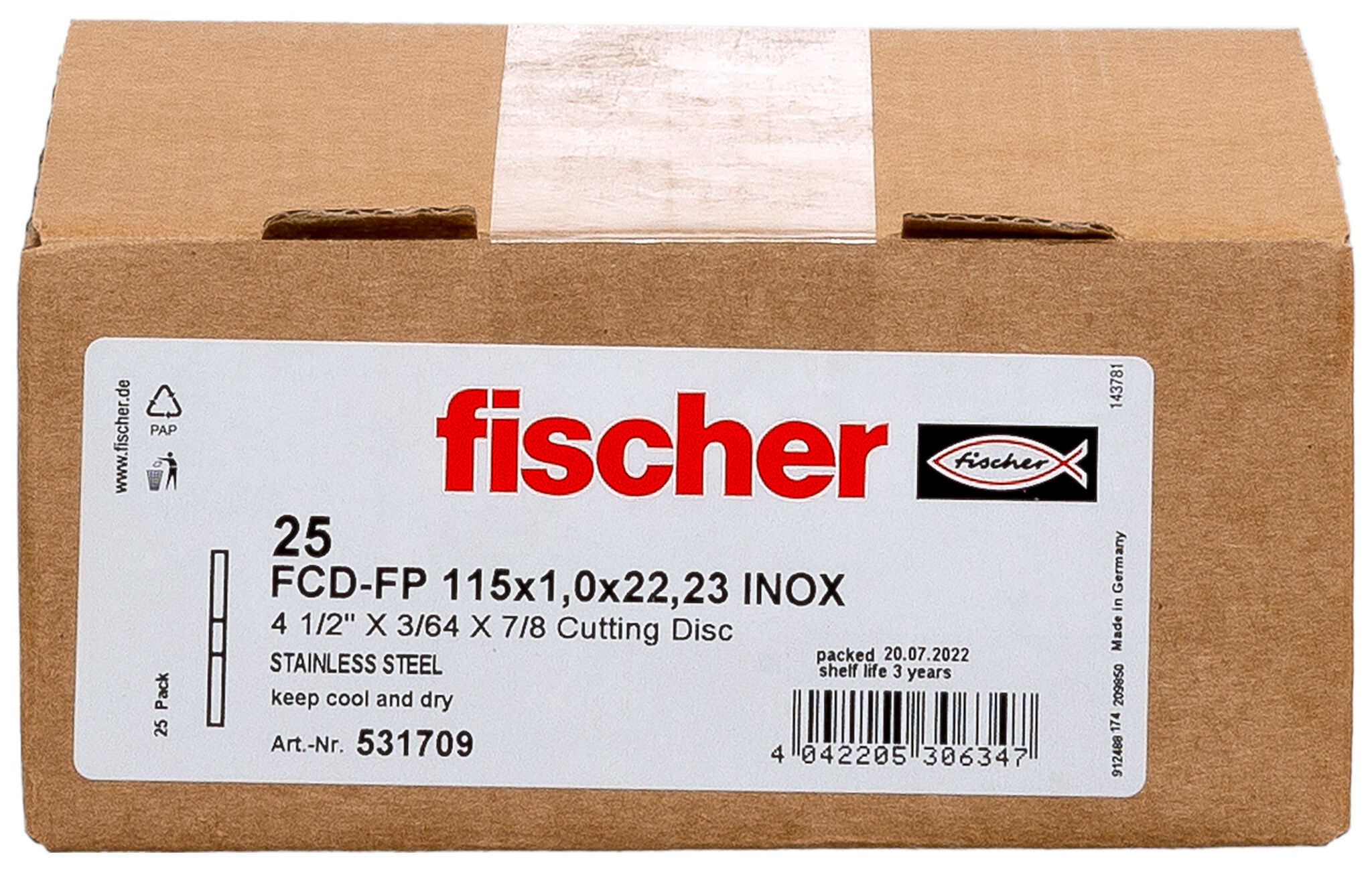 Verpackung: "fischer Trennscheibe FCD-FP 115 x 1,0 x 22,23 Inox"