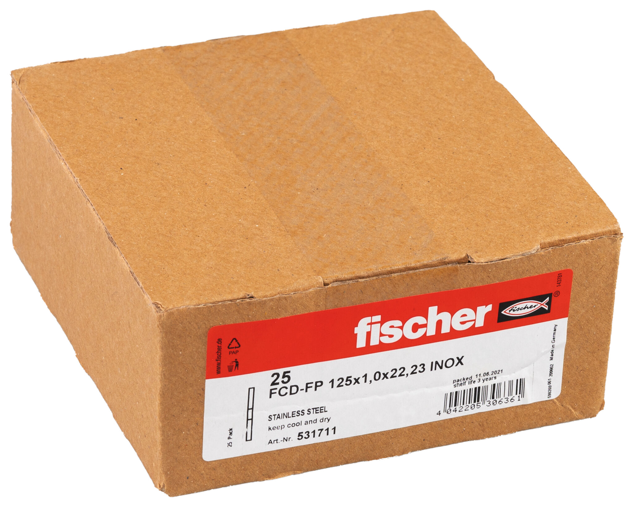 Packaging: "fischer cutting disc FCD-FP 125 x 1.0 x 22.23 inox"