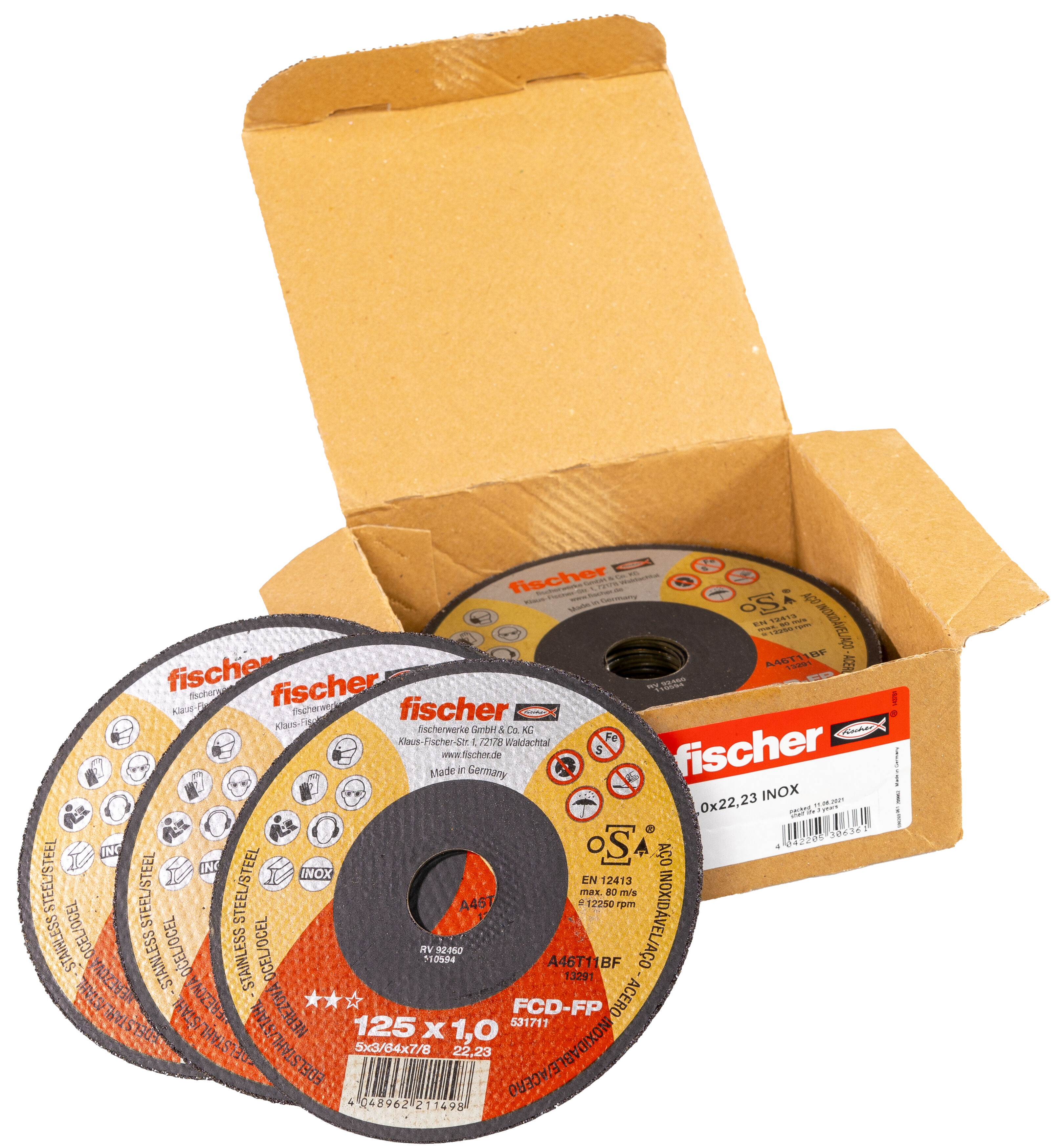 Packaging: "fischer cutting disc FCD-FP 125 x 1.0 x 22.23 inox"