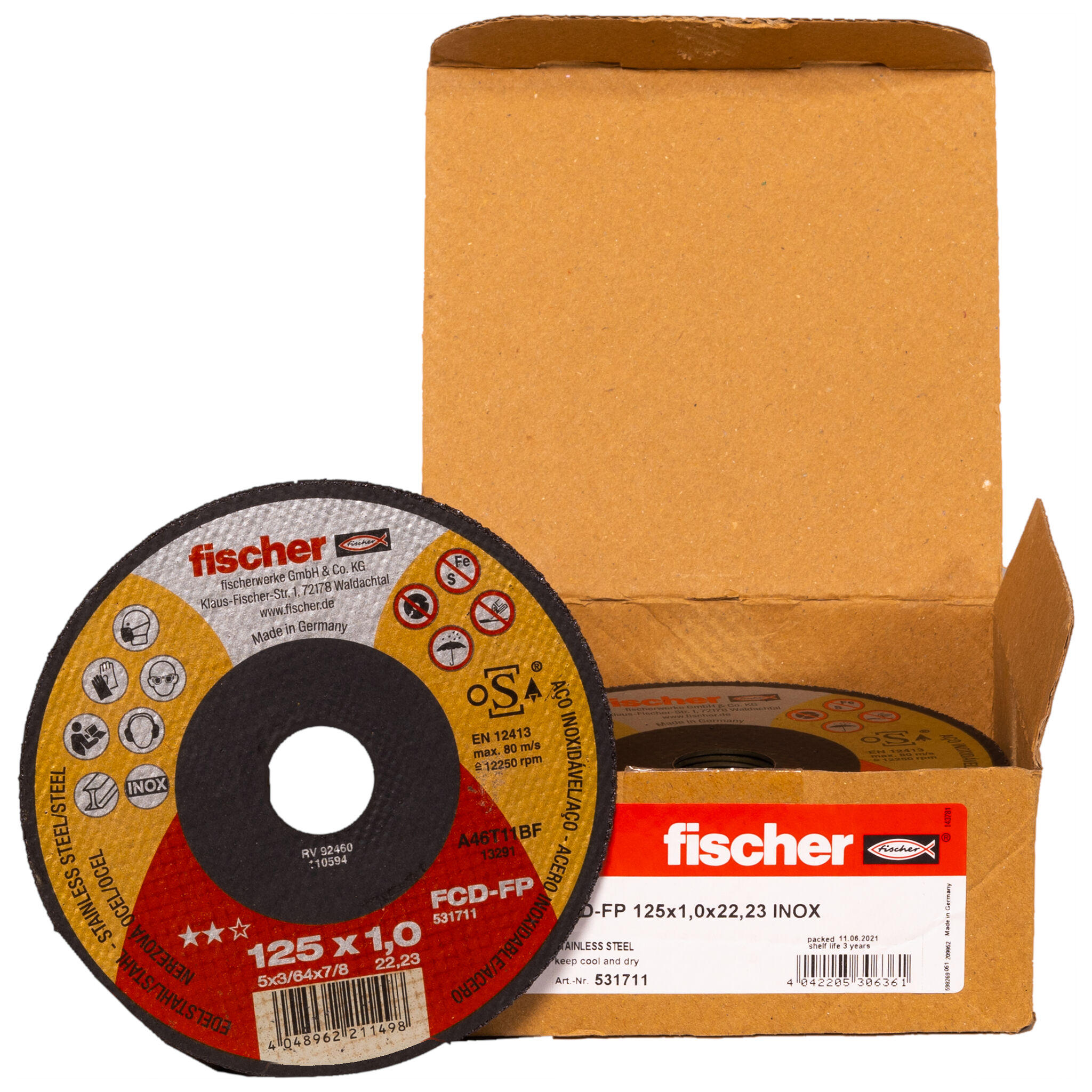 Packaging: "fischer cutting disc FCD-FP 125 x 1.0 x 22.23 inox"