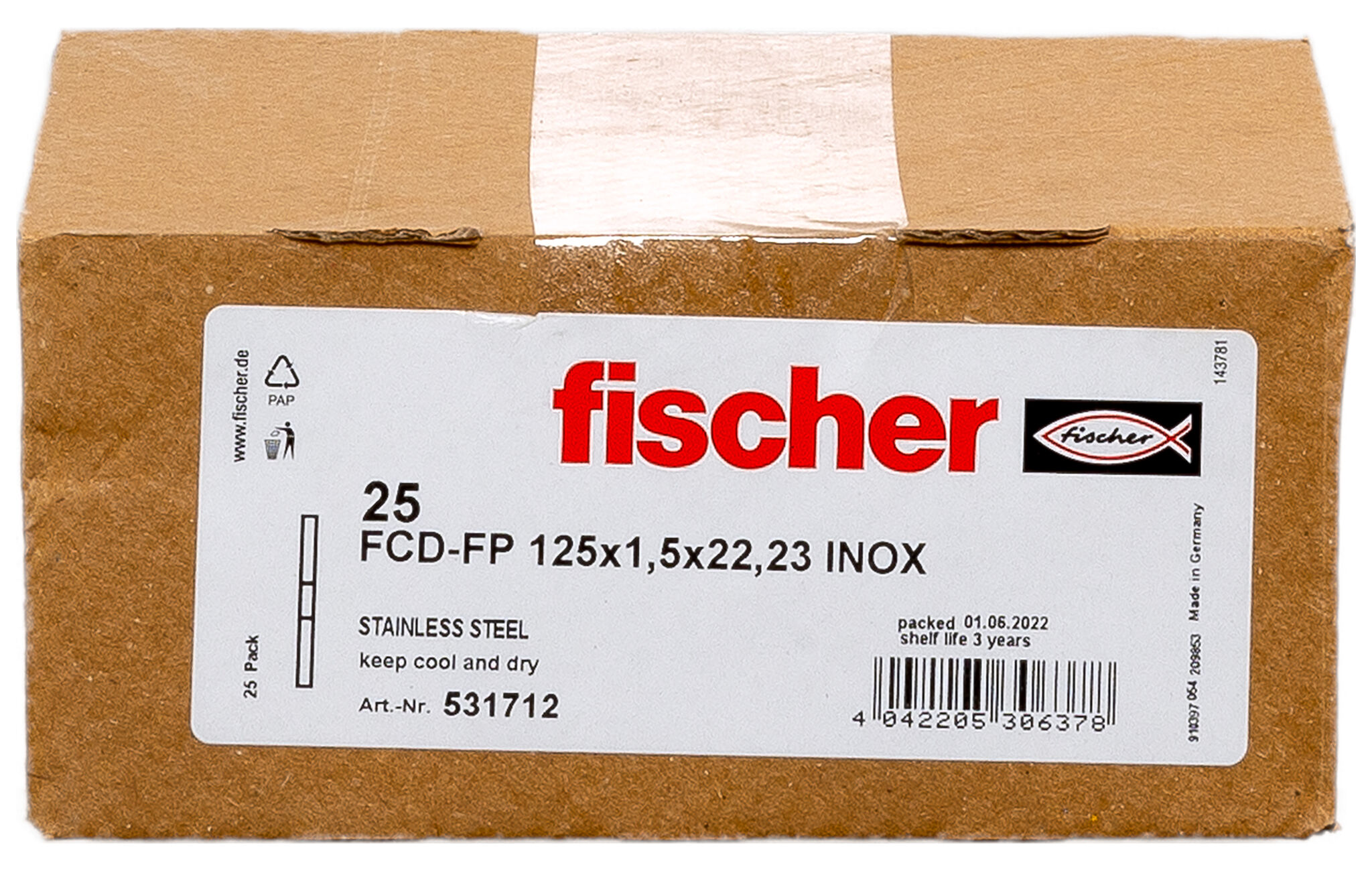 Packaging: "fischer FCD-FP 125x1,5x22,23 Δίσκος κοπής inox"