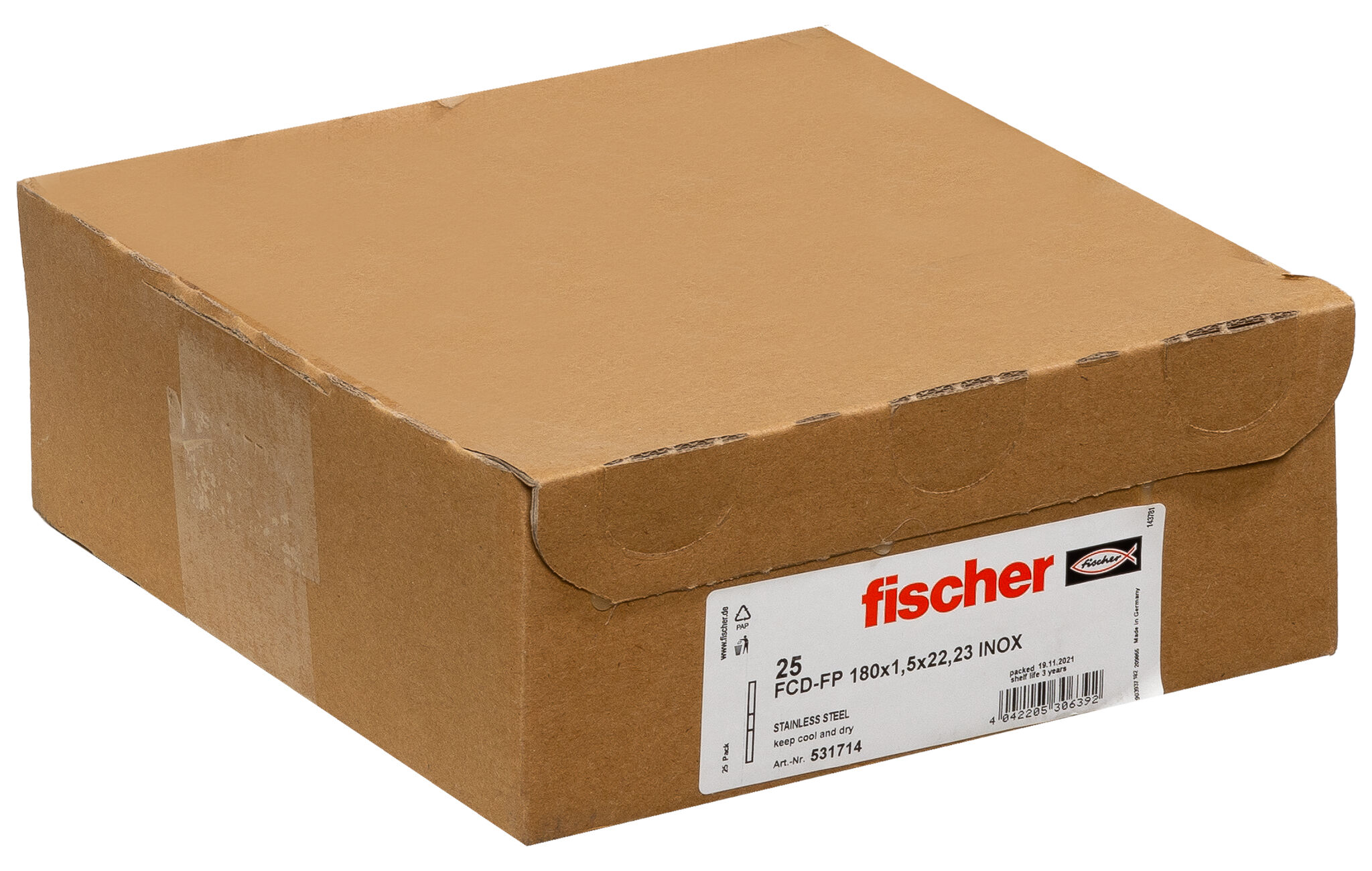 Packaging: "fischer FCD-FP 180x1,5x22,23 Δίσκος κοπής inox"