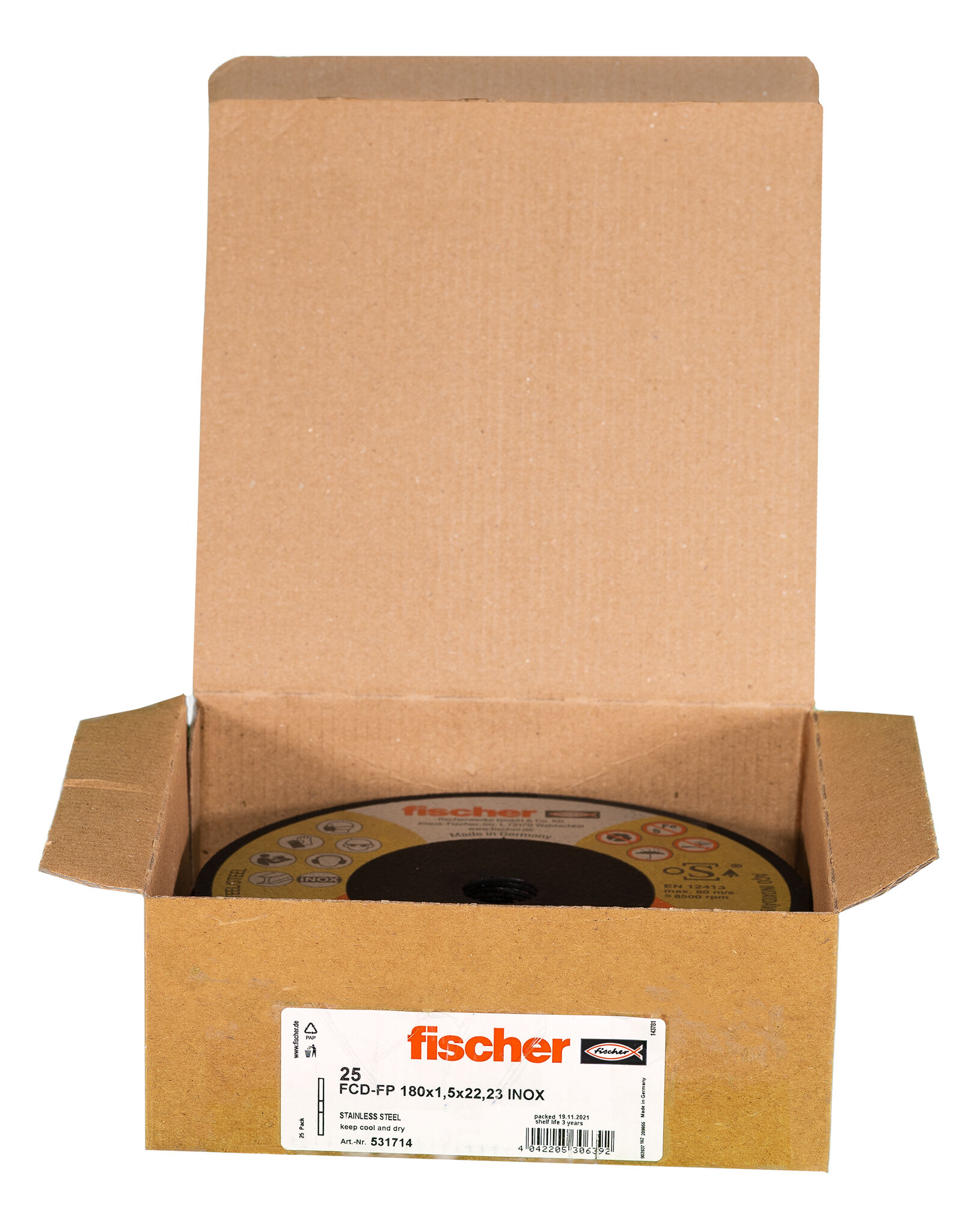 Packaging: "fischer FCD-FP 180x1,5x22,23 Δίσκος κοπής inox"