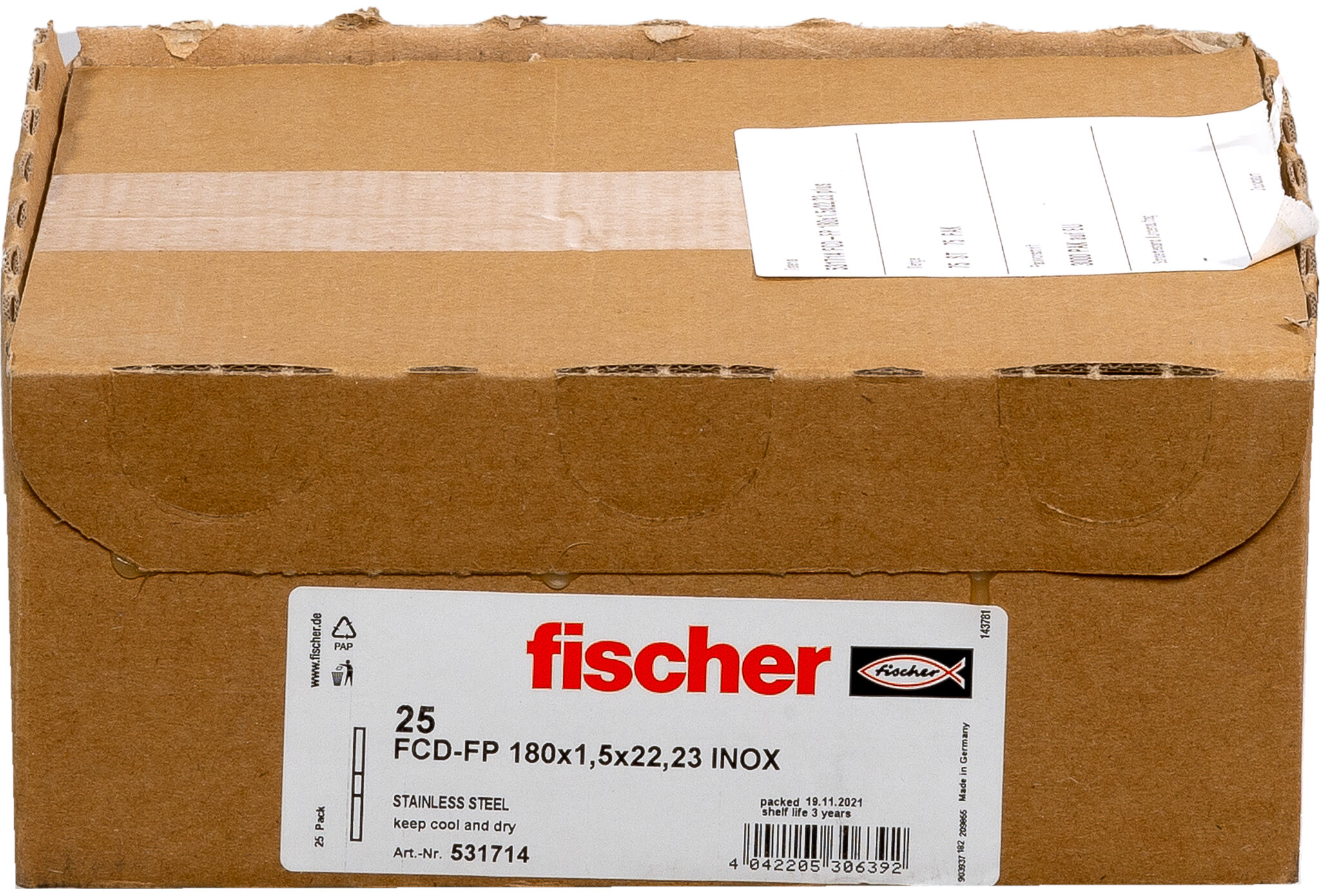 Packaging: "fischer FCD-FP 180x1,5x22,23 Δίσκος κοπής inox"