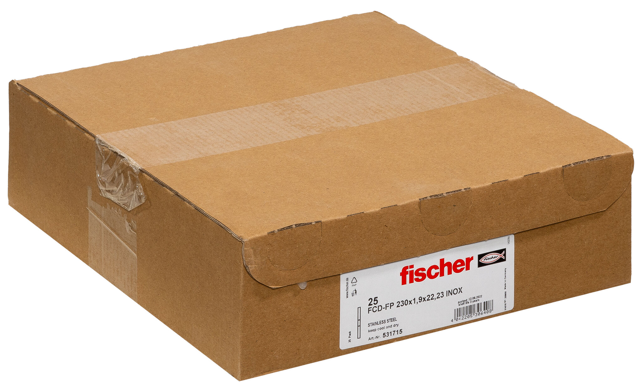 Packaging: "fischer cutting disc FCD-FP 230 x 1.9 x 22.23 inox"