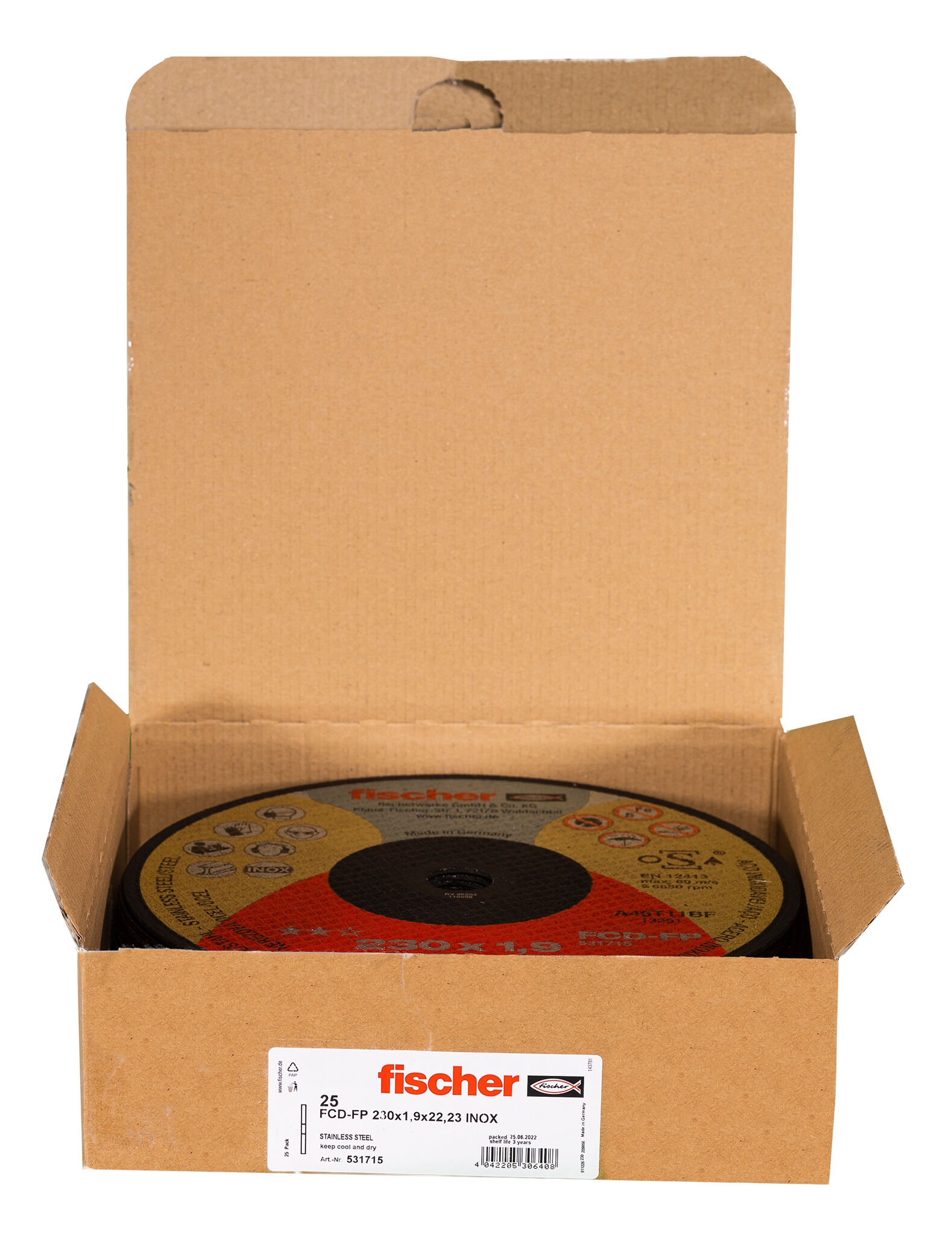 Packaging: "fischer cutting disc FCD-FP 230 x 1.9 x 22.23 inox"