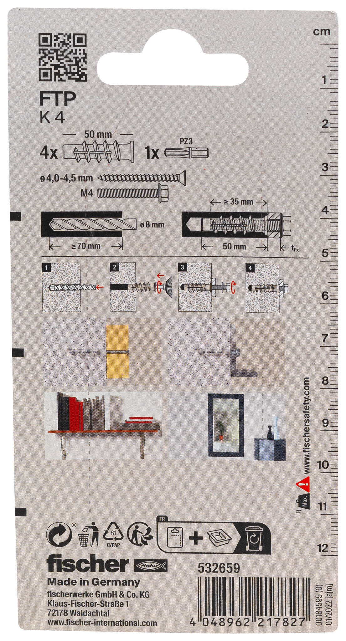 Packaging: "fischer Turbo aircrete anchor FTP K 4 K SB-card"