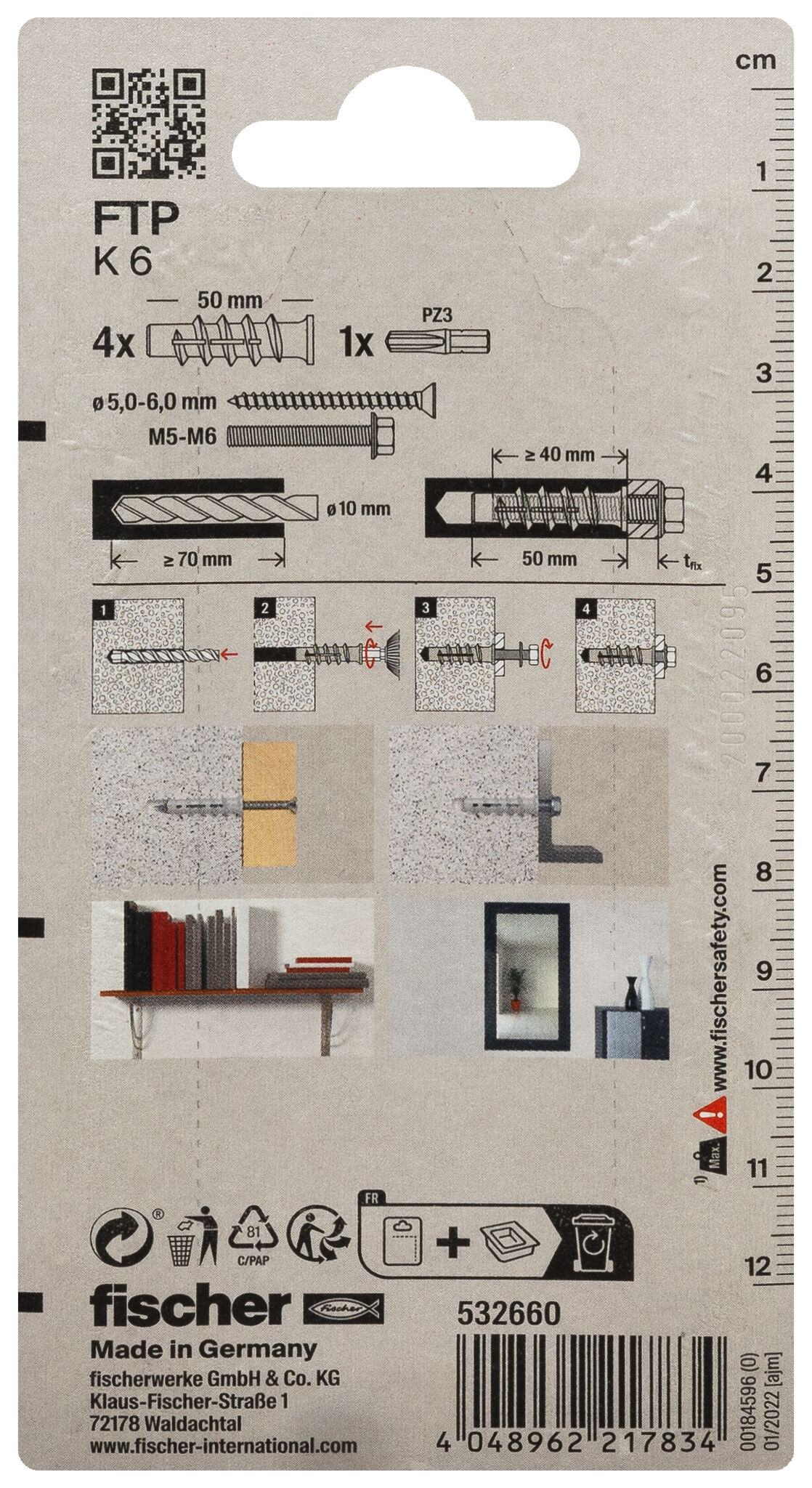 Packaging: "fischer Turbo aircrete anchor FTP K 6 K SB-card"