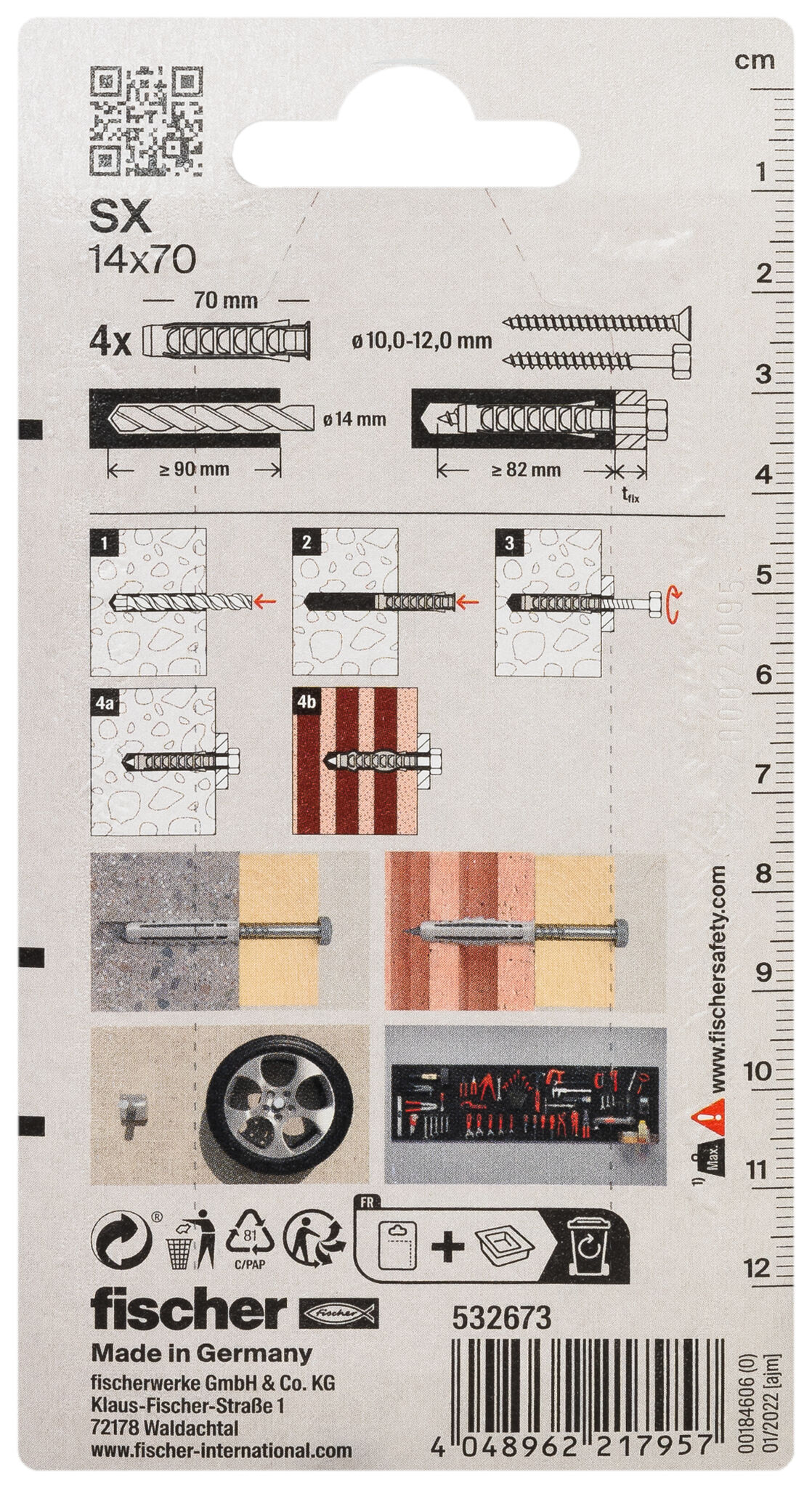 Packaging: "fischer Expansion plug SX 14 x 70 with rim"