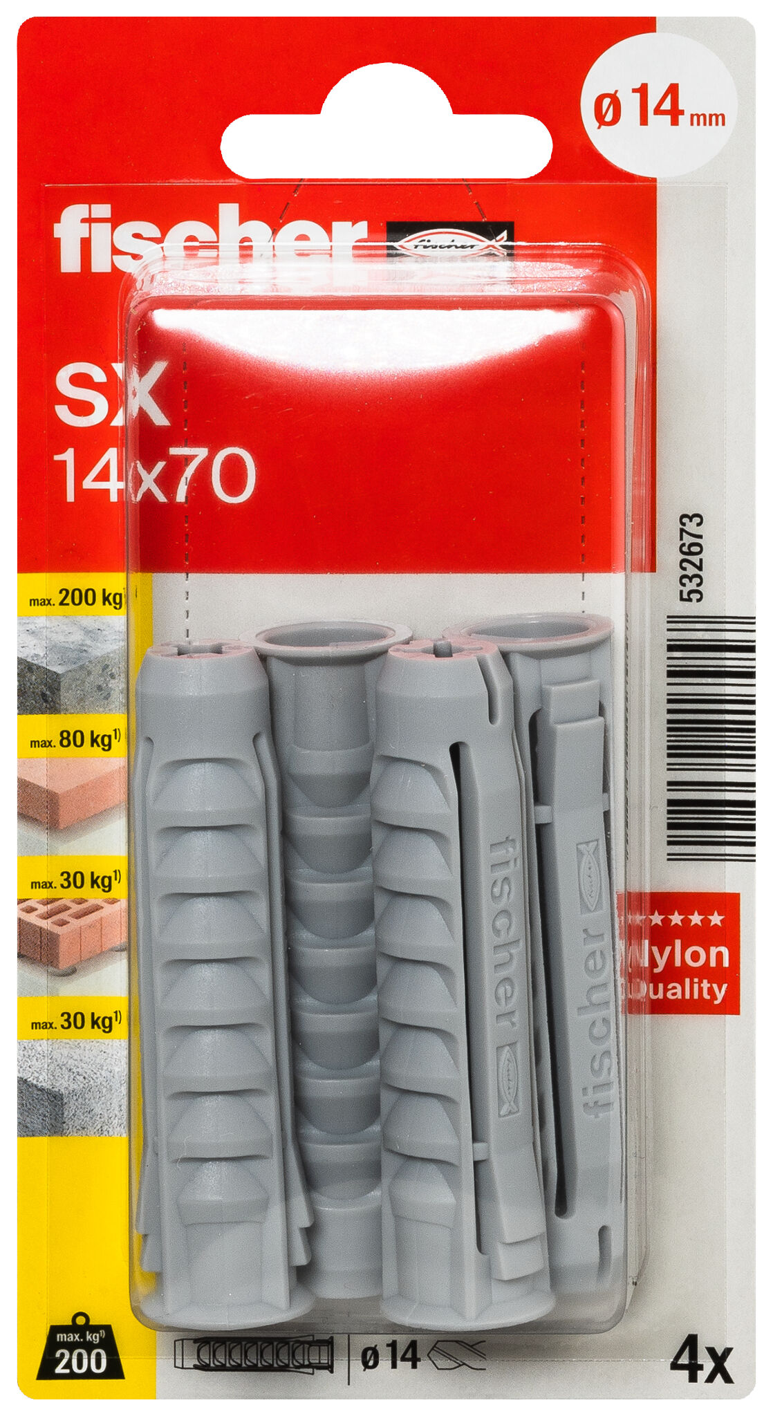 Packaging: "fischer Expansion plug SX 14 x 70 with rim"