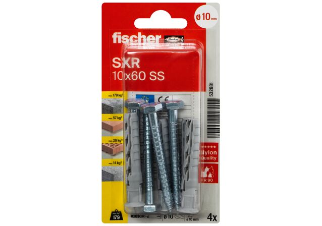 Packaging: "fischer Constructieplug SXR 10 x 60 SS zeskante bout"