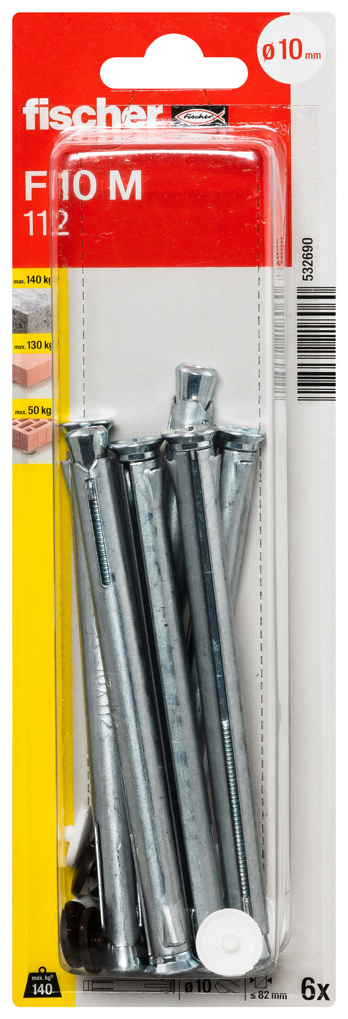 Packaging: "fischer Metal frame fixing F 10 M 112 K SB-card"