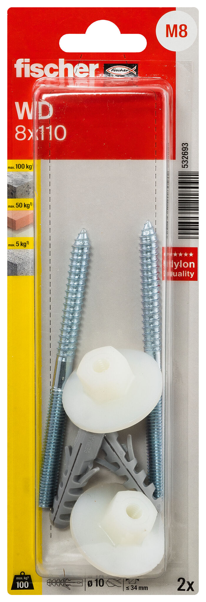 Packaging: "fischer Wash basin and urinal fixing WD 8 x 110"