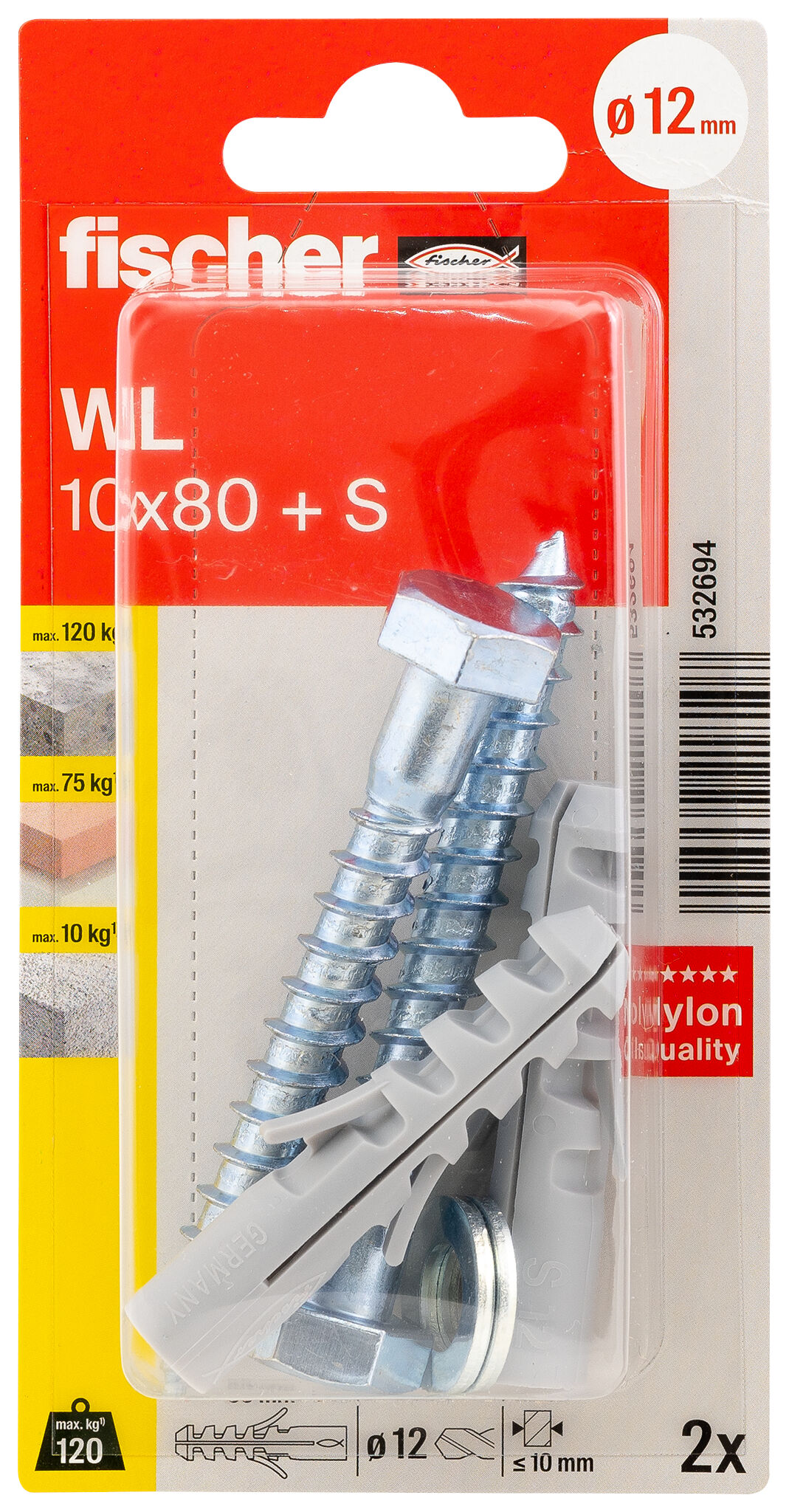Packaging: "fischer WC and sanitary fixing WL 10 x 80 + S SB-card"
