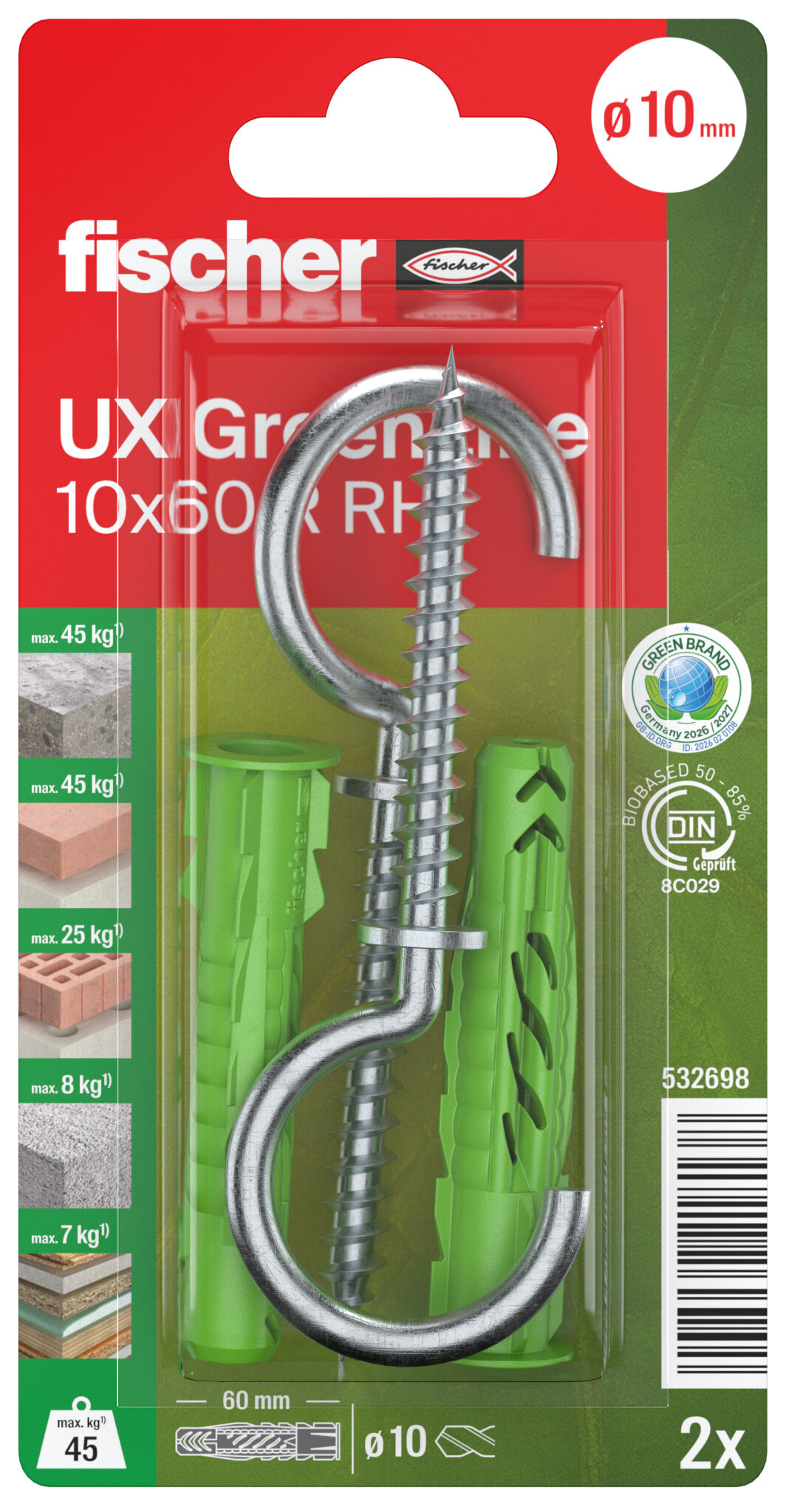 Packaging: "Blister Taco universal UX Green 10x60 con Hembrilla abierta - 2 uds."