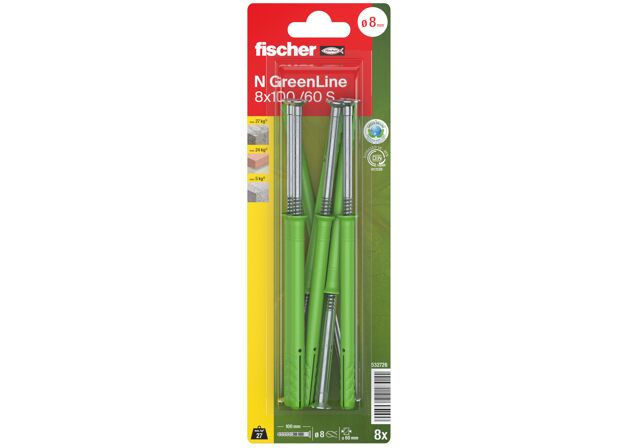 Verpackung: "fischer Nageldübel N GreenLine 8 x 100 / 60 S mit Schraube"